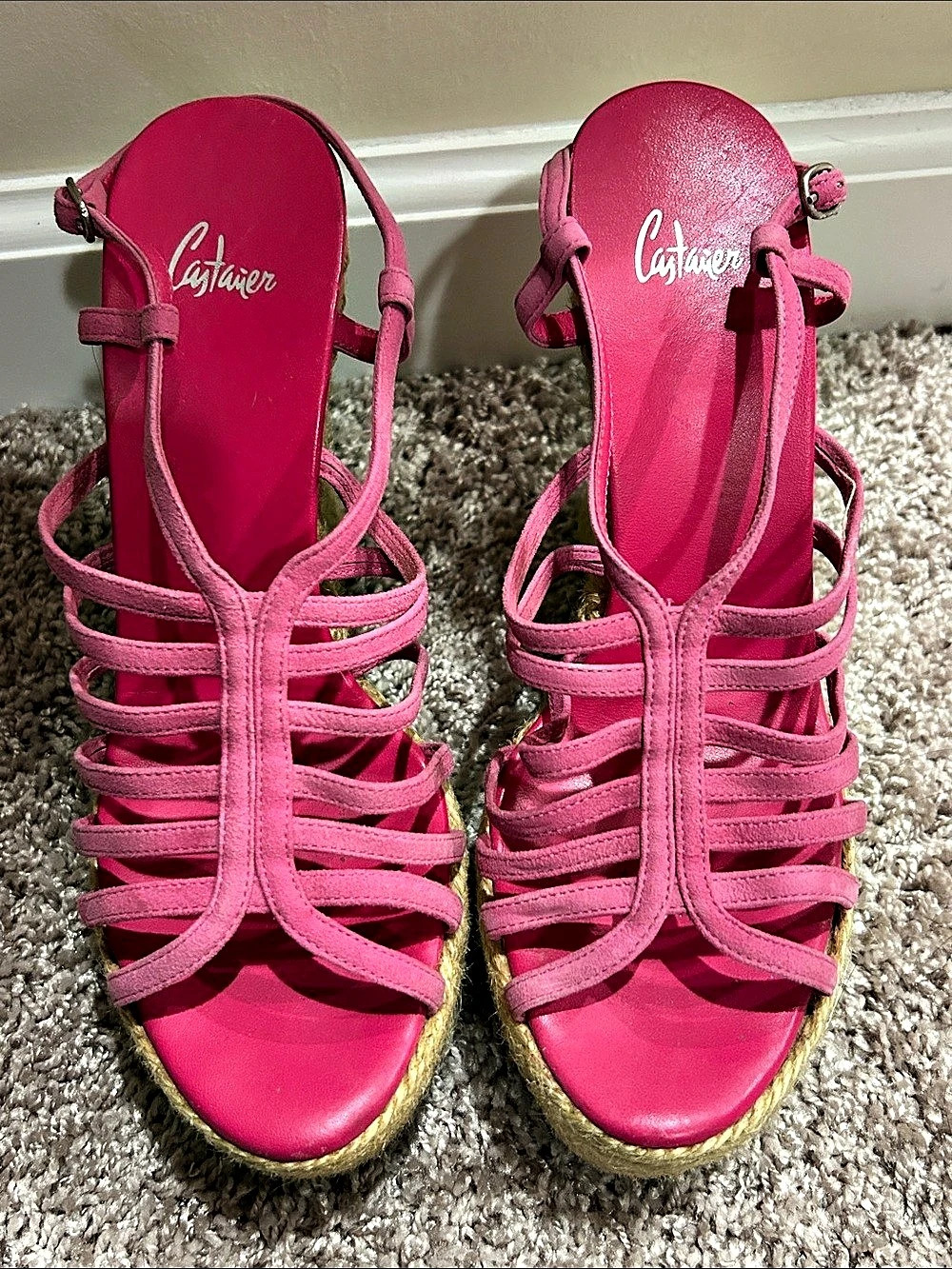Castaner Pink & Brown Espadrille Platform Wedge Sandals 39